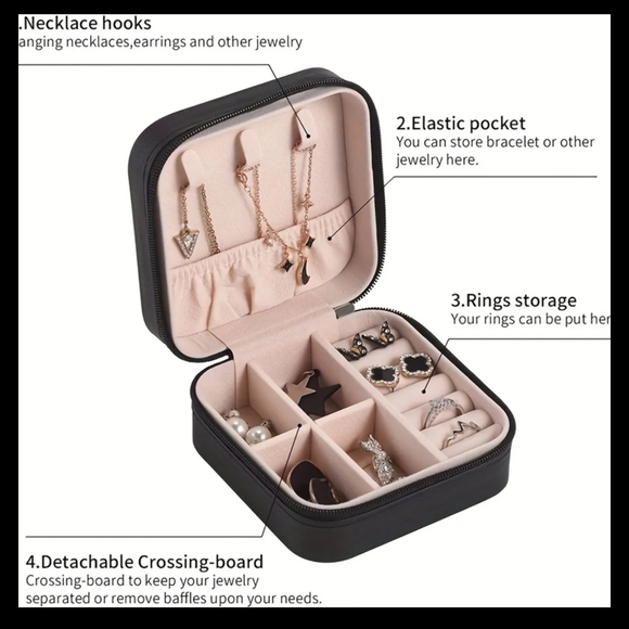 Faux leather jewelry Box Travel Portable Jewelry Organizer Mini Case 2 colors - Picture 7 of 11